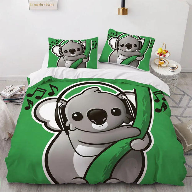 Grönt påslakan med gulligt koalamotiv - Sovmoln